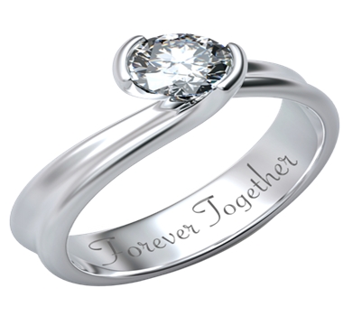 Engagement ring with round diamond, engraved with Forever Together sentence