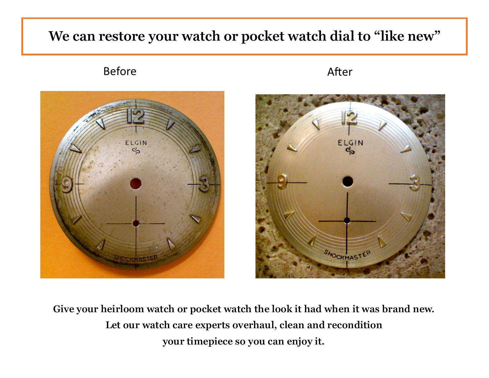 We can refinish your watch dial to "like new"